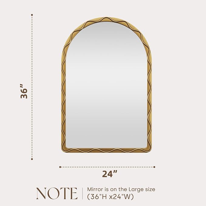 Uniclinens Vintage Arched Mirror Decor - Large Antique Gold Scalloped Mirror Decor with Metal Frame, Wavy Decor Mirror for Nursery,Entryway,Fireplace,Living Room,Hallway,Bathroom,24"X36"