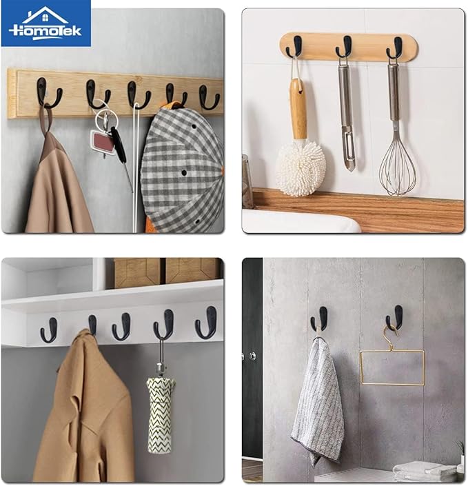 HOMOTEK 15 Pack Single Prong Coat Hooks Satin Nickel Wall Mounted Matte Rustproof Coat Hook Hardware Retro Robe Hanger for Coat,Towel, Scarf, Hat, Bag, Key, Shoes