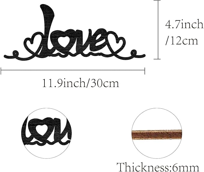 CREATCABIN Love Letter Cutouts Laser Cut Wooden Hearts Valentine's Day Sign Wood Black Wall Art Hanging Sculpture for Wreath Front Door Wall Home Hotel Wedding Birthday Party Decoration 11.8x4.7in
