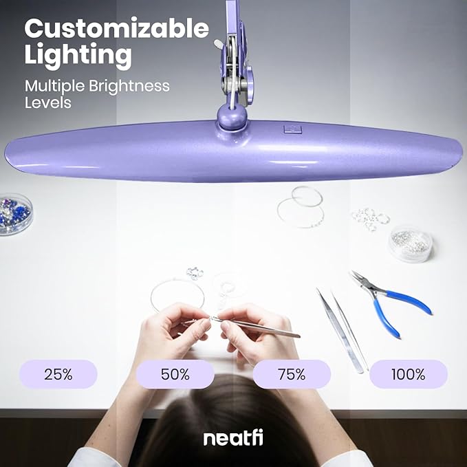Neatfi XL Nail Desk Lamp with Clamp, 2200 Lumens, 20-Inch Wide Head, Dimmable 4 Levels, 6500K, LED Task Light for Manicure Table, Crafts, Workbench, Office (Non-CCT, Lavender)