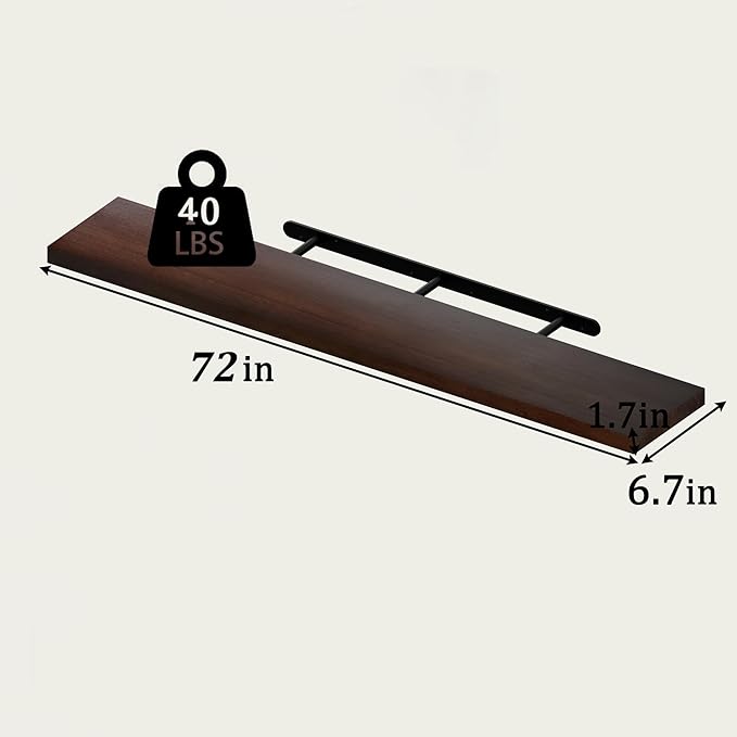 Floating Shelves for Wall, 72 Inch Extra Long Walnut Wall Shelves, Set of 3, Hanging Invisible Brackets Floating Shelves for Living Room,Bedroom,and Kitchen