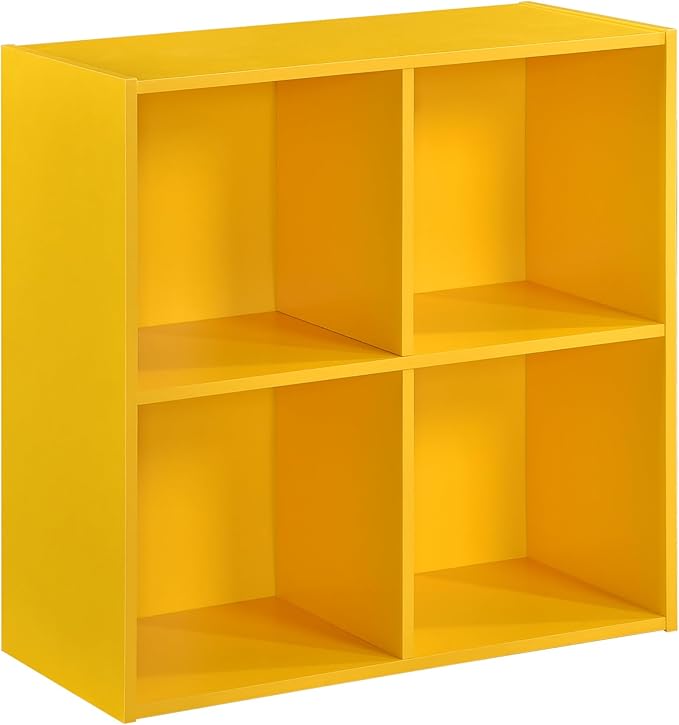 Kings Brand Furniture - George 4-Cube Storage Organizer, 2-Tier Bookcase with Wood Shelves for Living Room, Bedroom, Nursery, or Home Office (1, Yellow)
