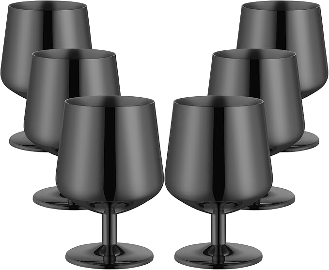 SuperCook 12oz Brandy Snifters, Cognac Snifter Glasses, Brandy Snifters Set of 4 of 6, Stemmed Whiskey Glasses, 18/10 Stainless Steel, Dishwasher Safe, Ideal Gift for Wine Lover, Black