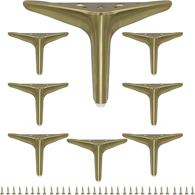 4.7 inch/12cm Brushed Gold Metal Furniture Legs Set of 8, 8pcs DIY Replacement for Short Cabinet Legs, Sofa Legs, Small Dresser Legs