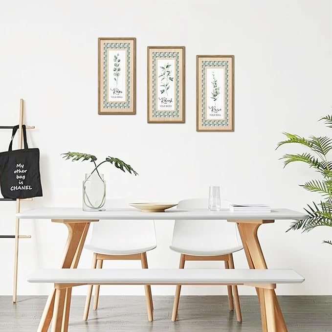 IARTTOP Sage Green Bathroom Wall Art Set of 3 Eucalyptus Leaf Wall Decor Relax Refresh Revive Bathroom Hanging Decor Light Green Botanical Plant Art Painting Framed for Farmhouse Living Room Office 8x16Inch