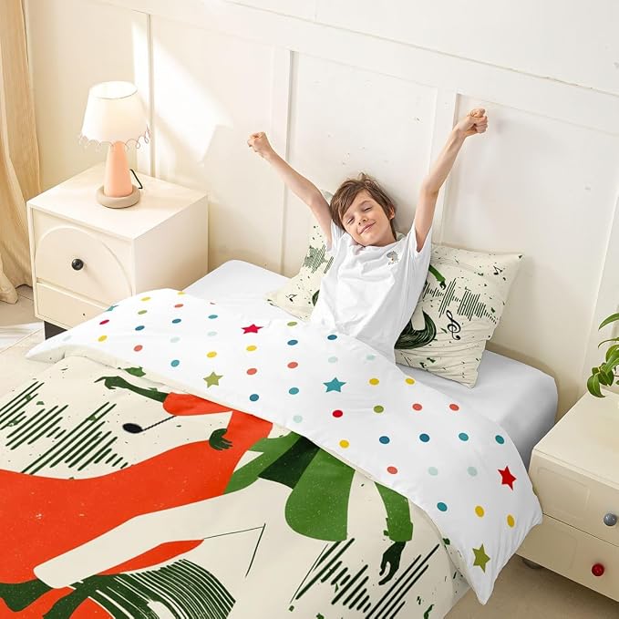 Erosebridal Retro Music Bedding Set Twin for Adults - Romantic Couple Dance Duvet Cover Vintage Vinyl Record Comforter Cover,Trendy Musical Notes Bed Set