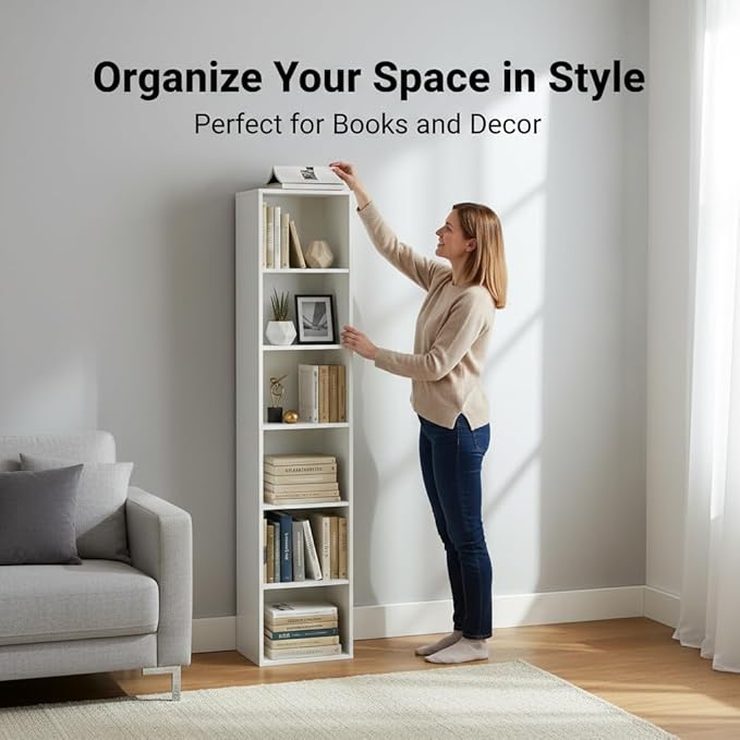 Wooden 6 Cube Storage Organizer, 6 Tier Storage Cubes Storage Display Cubby, 62 Inch Tall Versatile Shelf and Cubby Organizer for Any Space (White, 6 Cube-W(11.8inch)