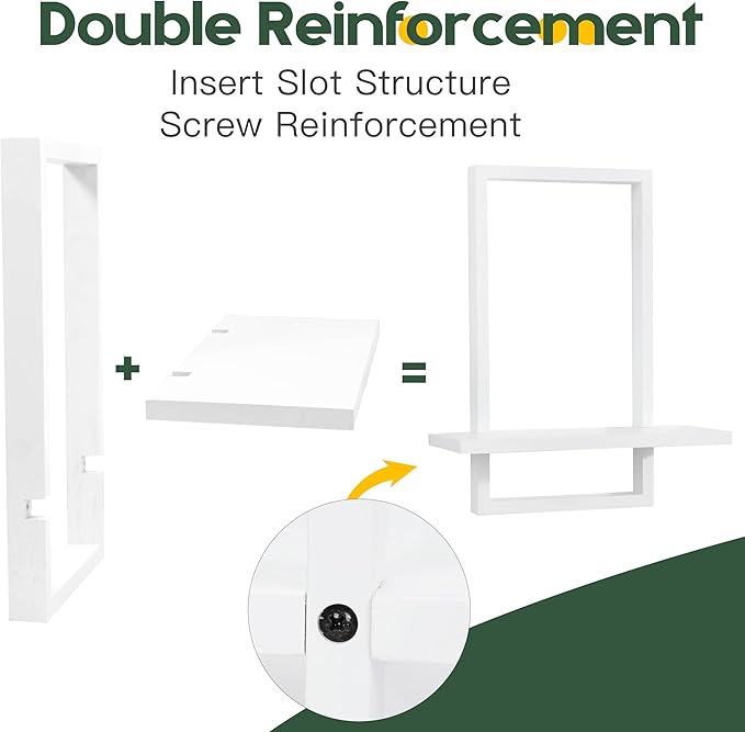 PHOENANCEE Square Wall Shelf,Framed Floating Shelves Set of 2,Decorative Plants Hanging Display Chic for Living Room Bedroom Bathroom Home Office,Soild Wood,L+S,White