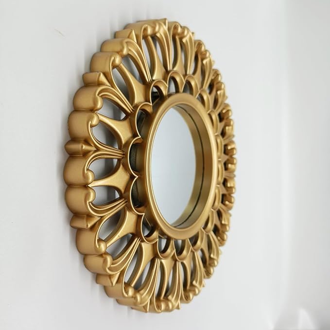 Gold Mirrors for Wall Pack of 1. Round Mirrors.Pineapple Shape. Decorative Mirrors.Wall Mirrors for Decor Home Decor.Plastic Frames.Glass Mirrors.Sun Gold Color.