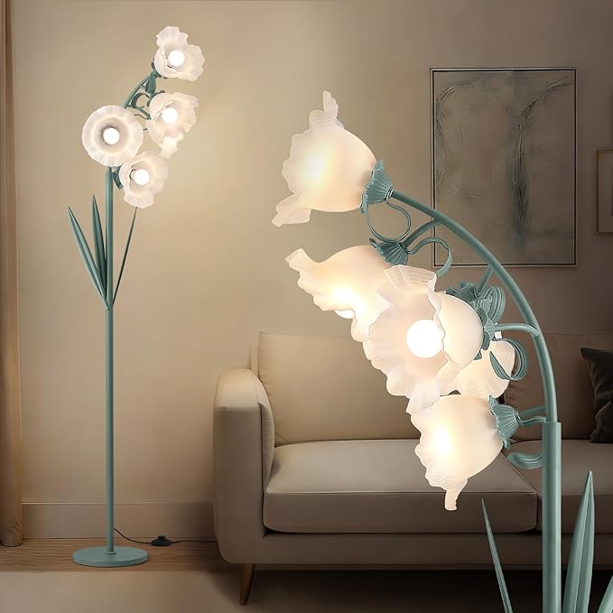 5 Light Flower Floor Lamp for Living Room,3 Color Temperatures, LED Arc Floor Lamp with Foot Switch,Cute Floral Standing Lamp for Bedroom,Curves Tall Lamp for Living Room Corner (Bulbs Included)