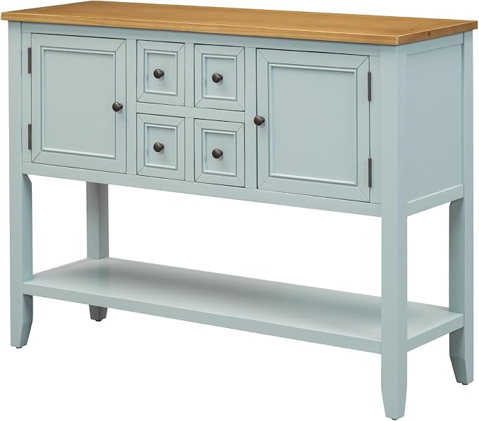 Merax Farmhouse Console Table with Storage Drawers and Shelf, Wood Entryway Table Kitchen Sideboard Cabinet with Door, Lime White