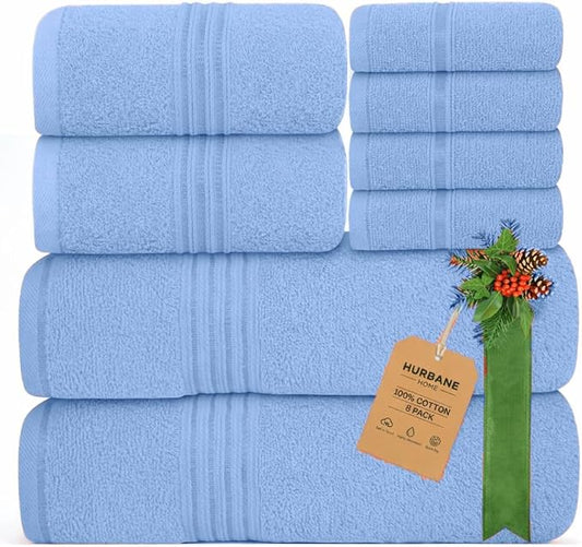 Light Blue Bath Towels for Bathroom – 100% Cotton, Thick, Soft, Luxury Bath Towels Set with 2 Extra Large Bath, 2 Hand, and 4 Washcloths – Plush, Absorbent, and Hotel-Quality Towels for Bathroom & Spa