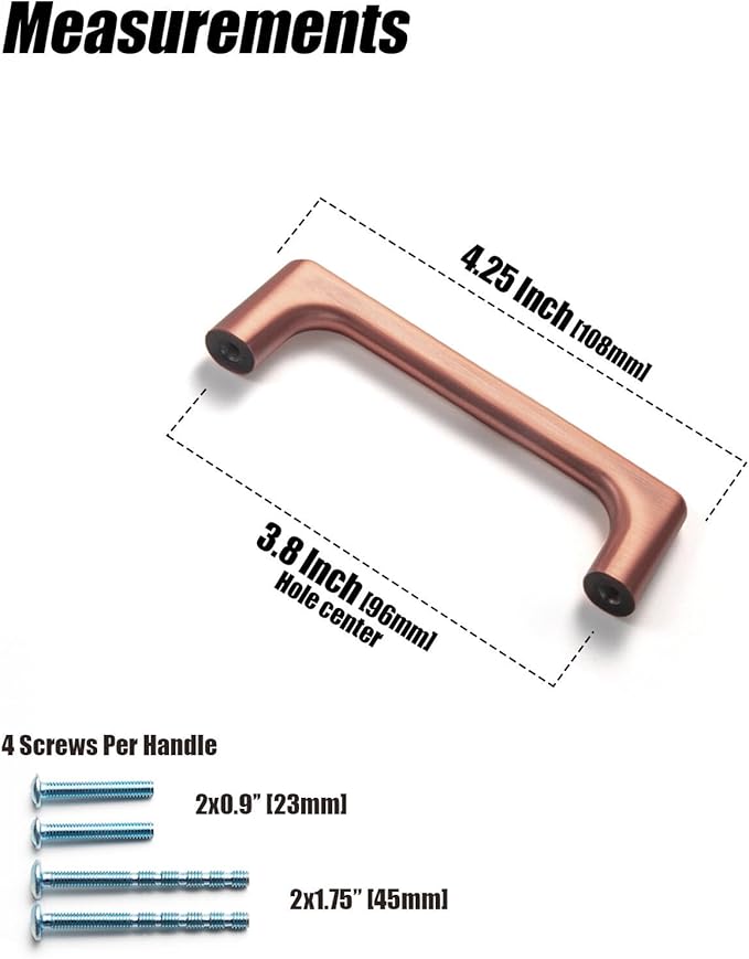Goo-Ki Brushed Copper Cabinet Pulls with 3.8''Hole Centers, Modern Style Zinc Alloy Cabinet Handles for Dresser,Wardrobe,Cupboard- 6 Pack