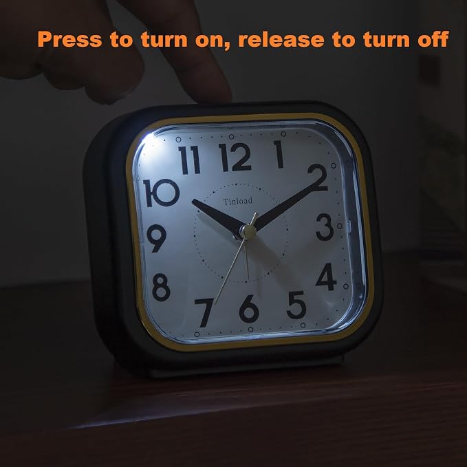 Tinload 4.3" Vintage Retro Analog Alarm Clock, Super Silent Non Ticking Clock with Manual Light, Snooze, Battery Operated, Simply Design, for Living Room, Bedroom, Bedside, Desk(Black-V2)