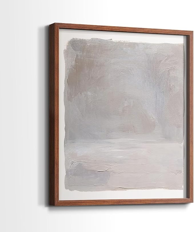 Renditions Gallery Set of 2 Peel & Stick Framed Prints, Watercolor Abstract Wall Art, Neutral Tones Textured Brushstrokes Wall Decor, Re-Stickable - Ready to Hang - 22"x28" - Walnut Frame LT588