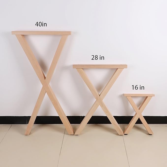 16 Inch X Shape Wood Furniture Legs - Table & Bench Replacement Legs Set of 2 - Rustic Modern Style - Square Unfinished Wooden Legs, Heavy Duty DIY Industrial