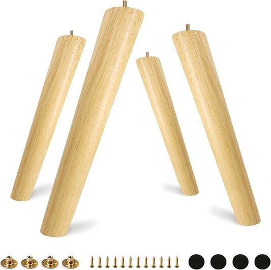 FoDau770 Rubber Wood Furniture Legs 14 Inches, Slant Tapered Wood Feet Mid Century Sofa Legs Set of 4, 5/16" UNC Furniture Feet Replacement Parts for Cabinet Couch Dresser Chair Ottoman Table