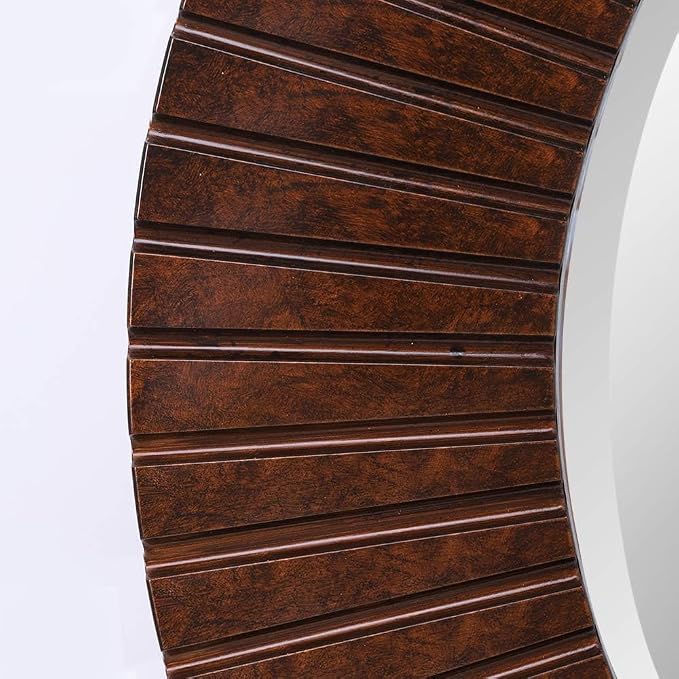 Chende 36'' Circle Mirror with Wood Frame, Large Decorative Mirror for Living Room, Farmhouse Bathroom Mirrors with Bronze Groove Finish for Entryway, Bedroom