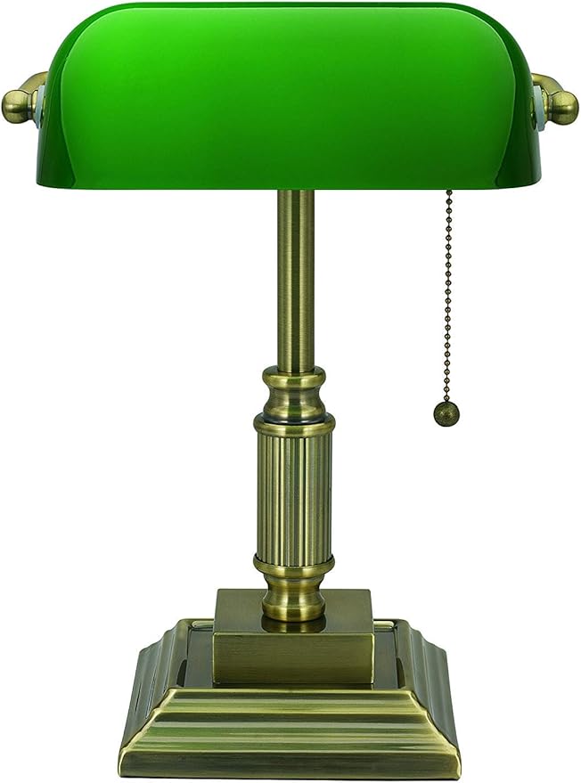 V- Light Desk Lamp, LED Light, Table Lamp, Replaceable LED Bulb, Bronze Desk Light with Green Shade