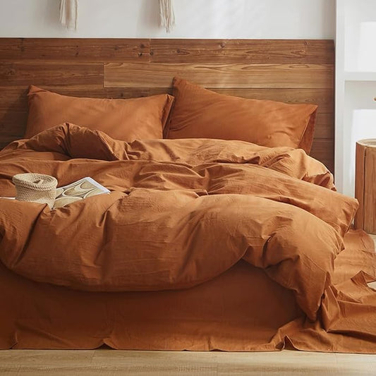 Pureant Pumpkin Comforter Set Full Burnt Orange Bedding Comforter Sets Cotton for Women Girls Solid Brown Terracotta Full Comforter Soft Rust Caramel Full Size Comforter Sets Dusty Pumpkin Quilts