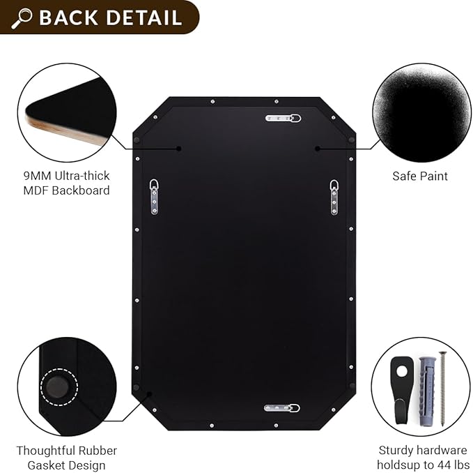 ANDY STAR Black Octagon Bathroom Mirror, 30x40 Inch Stainless Steel Metal Frame, Anti-Rust, Shatterproof HD Glass, Wall Mounted for Bathroom, Bedroom, Living Room