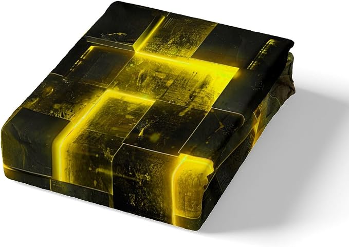 Black Yellow Abstract Gradient Square Bed Set Grid King Duvet Cover Neon Checkered Bedding Set King Glowing Plaid Bedspread Cover 3D Modern Room Decor 3pcs (Black Reversible)