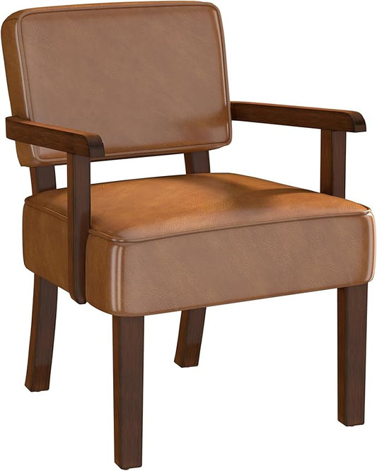 FAGAGA Accent Chair, PU Leather Living Room Chairs Oversized with Soft Seat and Armrests, Armchair for Bedroom, Dinning, Reading, Waiting Rooms (Leather Brown)