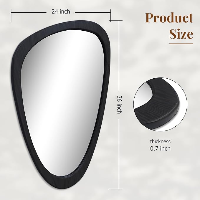 Irregular Asymmetrical Wall Mirror Frame Mirror, Abstract Mid Century Decorative Decor for Entryway Bedroom Vanity Living Room, Hanging Vertically or Horizontally, 24"x36"