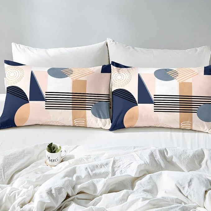 Erosebridal Navy Blue Abstract Duvet Cover Toddler Size for Kids Teens Girls | Colorful Geometric Comforter Cover Minimalist Circle Modern Bedding Set Boho Contemporary Aesthetic Bed Set