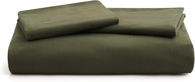 LOVQUE Olive Green Cotton Duvet Cover King Size, Linen Like Natural Bedding Set with Zipper Closure (No Comforter), 104x90 Inches