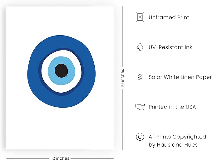 HAUS AND HUES Evil Eyes Poster - Abstract Blue Art Prints for Room Aesthetic, Big Eyes Painting (Unframed, 12x16)