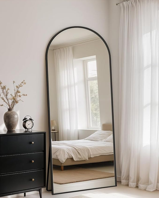 Full Length Mirror with Stand, 64"x21" Arched Full Body Mirror, Large Stand Up Aluminum Frame Floor Freestanding Hanging Leaning Mounted for Bedroom Living Room Entryway Black