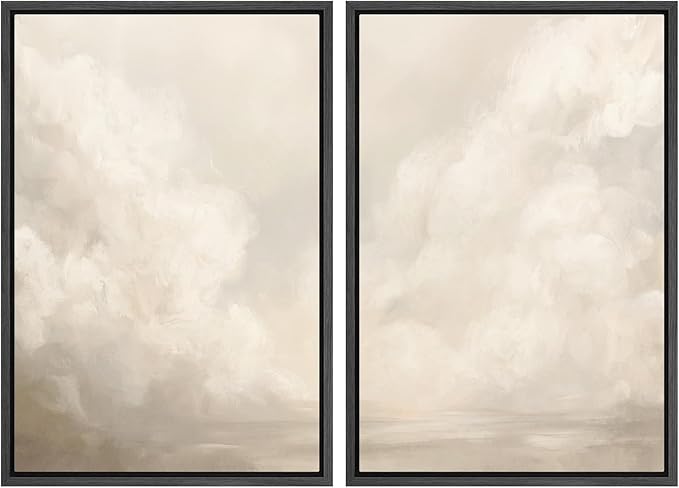 MUDECOR Framed Canvas Print Wall Art Neutral Cloudscape Soft Abstract Sky Illustrations Modern Art Decorative Bohemian Colorful Chic for Living Room, Bedroom, Office - 16"x24"x2 Black