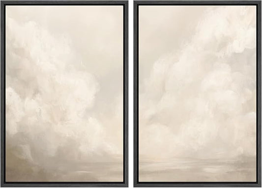MUDECOR Framed Canvas Print Wall Art Neutral Cloudscape Soft Abstract Sky Illustrations Modern Art Decorative Bohemian Colorful Chic for Living Room, Bedroom, Office - 16"x24"x2 Black