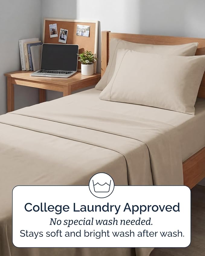 Extra Deep Twin XL Sheet Set - 4 Piece College Dorm Bed Sheets Set with Extra Deep Pockets - Ultra-Soft, Comfy & Breathable Bedding for Women, Men, Kids & Teens - Wrinkle Free & Fade Resistant - Wheat