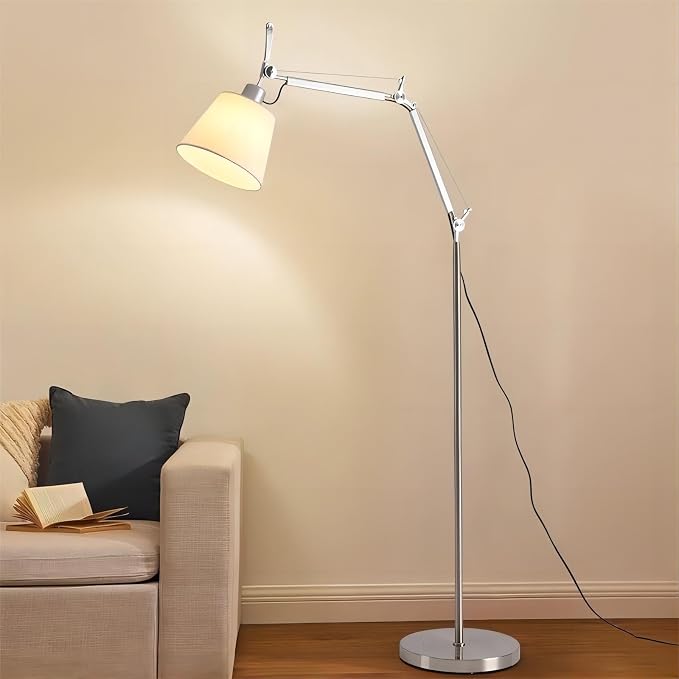 LIGHTLAND Modern Nordic Medieval ins Wind Cloth Cover Floor lamp Living Room Bedroom Study Table Double Rocker arm Adjustable Fishing Light - Large