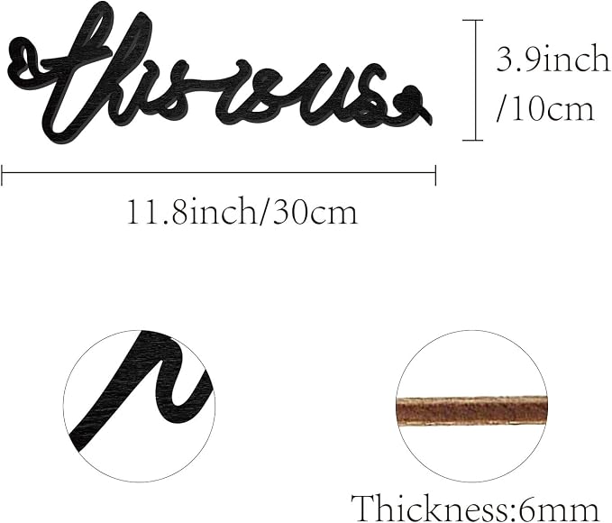 CREATCABIN This Is Us Word Sculpture Wood Sign Wooden Laser Cutout Unfinished Slices Wood Letter Wall Sign Ornaments Art for Crafts DIY Personalized Front Door Kitchen Home Wall Decor 11.8x4Inch-Black