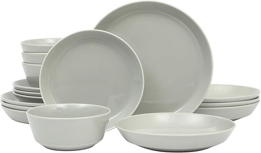 Gibson Home Summer Shades 16 Piece Plates and Bowls Dishes Service for 4 Porcelain Dinnerware Set - Grey