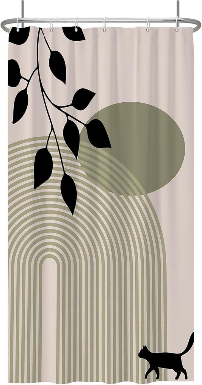 Baocicoo Minimalist Boho Shower Curtain Mid Century Silhouette Cat Botanical Shower Curtain for Bathroom Home Bathtub Living Room Decor Fabric Waterproof Curtain for Bathroom with Hooks 36x72 Inches