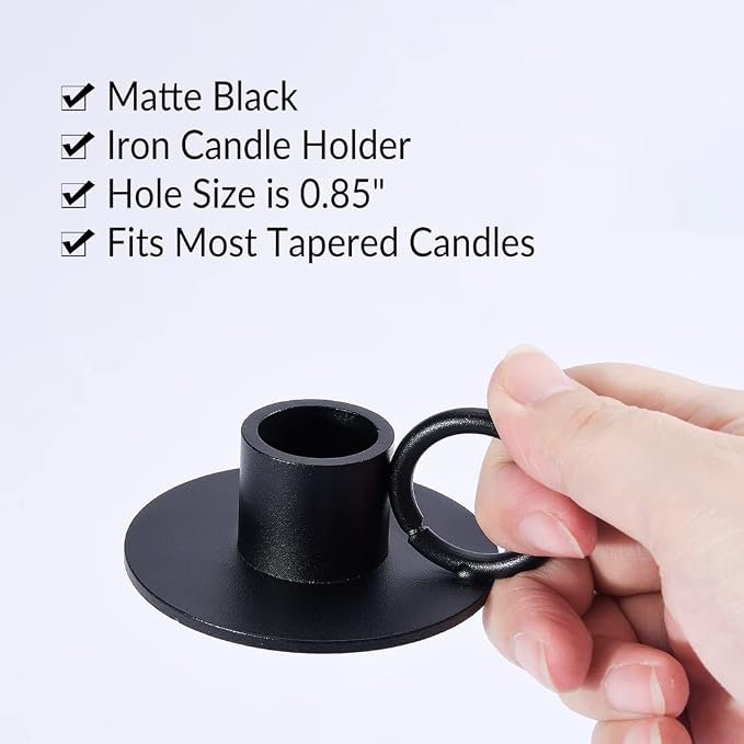 6PCS Black Taper Candle Holders with Round Handle, Matte Iron Candlestick Holders Centerpieces for Home Decoration, Wedding Anniversary, Party, Housewarming Gifts.
