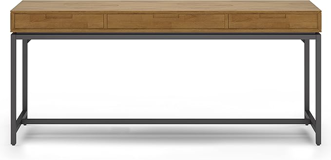 SIMPLIHOME Banting Desk - 72 Inch Wide Solid Wood and Metal Writing Desk in Medium Saddle Brown, Modern Industrial Home Office Computer Table for Study with 2 Drawers and Flip-Down Keyboard Tray