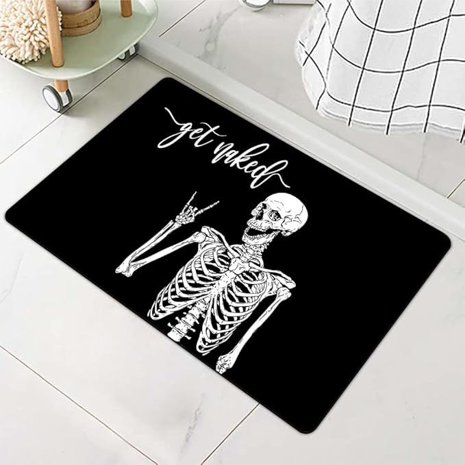 Diatomaceous Earth Bath Mat,Black Funny Skull Non-Slip Volume Super Absorbent Fast Drying for Bathroom Kitchen Door mat,Eco-Friendly Easy to Clean 16×24Inch (40 * 60cm)