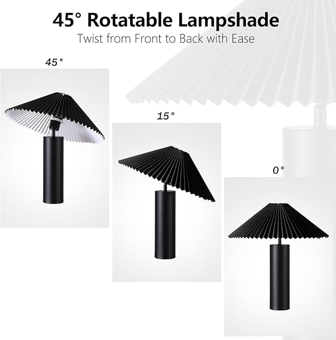 Modern Table Lamp with Metal Blade Lampshade and Cylindrical Base, E26 Bulb Compatible, Contemporary Accent Light for Living Room, Bedroom, Office (Black)