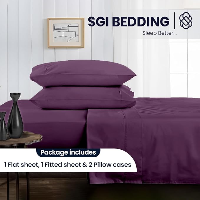 SGI bedding 100% Egyptian Cotton Sheets RV King Size – 600 Thread Count Sheets Set, Soft, Cooling, 15" Deep Pocket, Luxury Hotel Bedding, Breathable, Durable - Plum