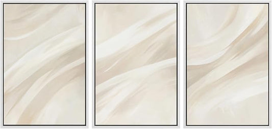 SIGNWIN Framed Canvas Print Wall Art Set Abstract Beige Flow Neutral Brushstroke Illustrations Modern Art Decorative Boho Relax/Zen Nordic for Living Room, Bedroom, Office - 24"x36"x3 White