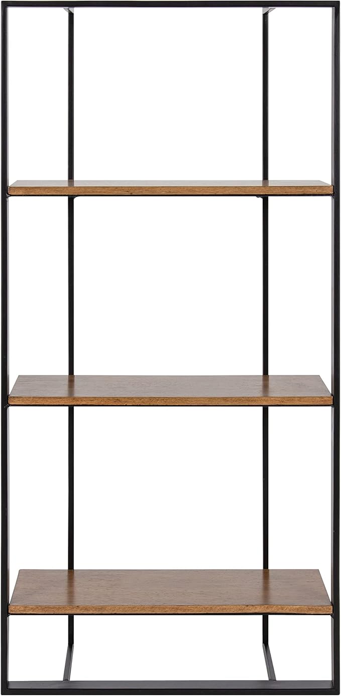 Kate and Laurel Kercheval Modern 3 Tier Wall Shelf; 15 x 32; Rustic Brown and Black; Farmhouse Bookshelf Wall Decor with Multiple Tiers for Storage and Display