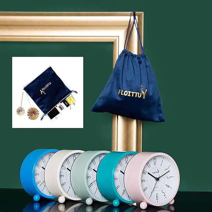 FLOITTUY Super Silent Metal Alarm Clock,Beep Wake Round Alarm Clock with Night Light,Battery Operated,Easy Set,Simple & Retro for Desk, Bedroom and Home Decoration(Creamy White)