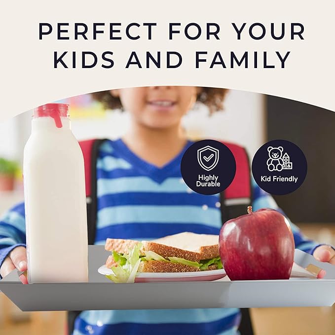 Melamine Serving Tray with Handles, Chip and Break-Resistant, Durable and Kid-Friendly Food Tray for Indoor and Outdoor, Dishwasher Safe (Silver/Grey)