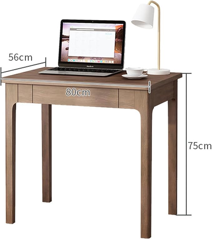 Solid Wood Desk with Drawers, Mid Century Modern Home Office Writing Desk, Vintage Computer Desk with Storage for Living Room, Bedroom(80x56x75cm, Walnut)