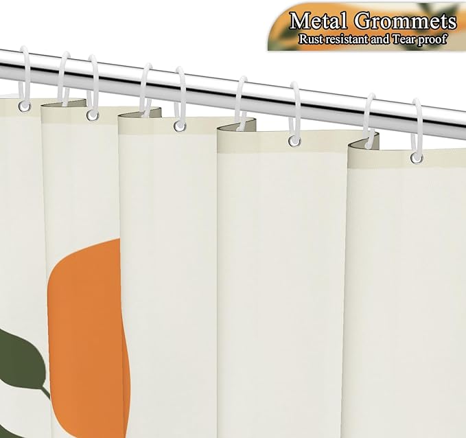 Boho Mid Century Shower Curtain for Bathroom Modern Abstract Sun Botanical Leaves Bath Curtain Neutral Minimalist Plant Waterproof Fabric Bathroom Decor Set with Hooks 72x78 inch